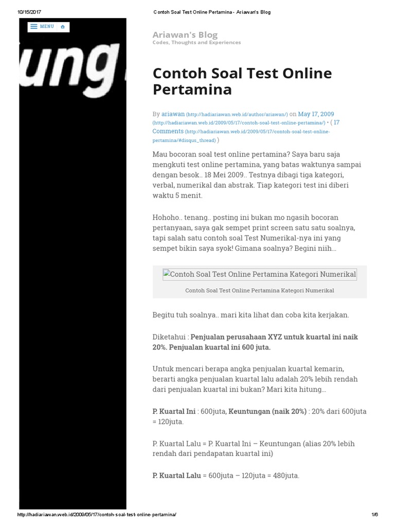 Contoh Soal Test Online Pertamina - Ariawan's Blog