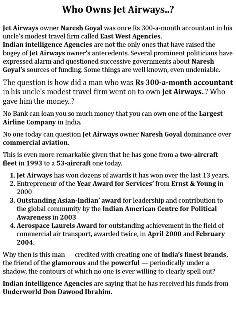 Who Owns Jet Airways PDF Bharatiya Janata Party Indian National