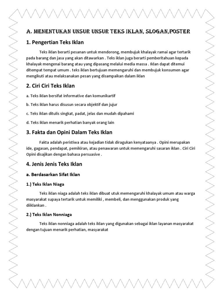 1 Pengertian Teks Iklan A Menentukan Unsur Unsur Teks Iklan Slogan Poster