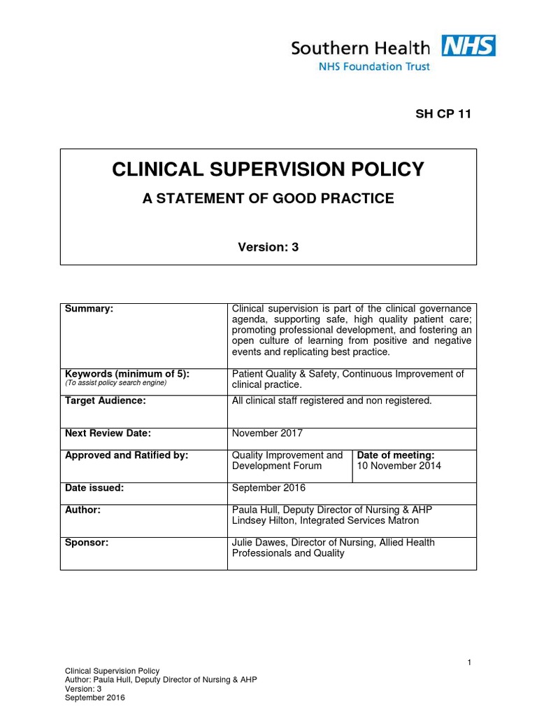 Clinical Supervision Policy V3 | Nursing | Competence (Human Resources)