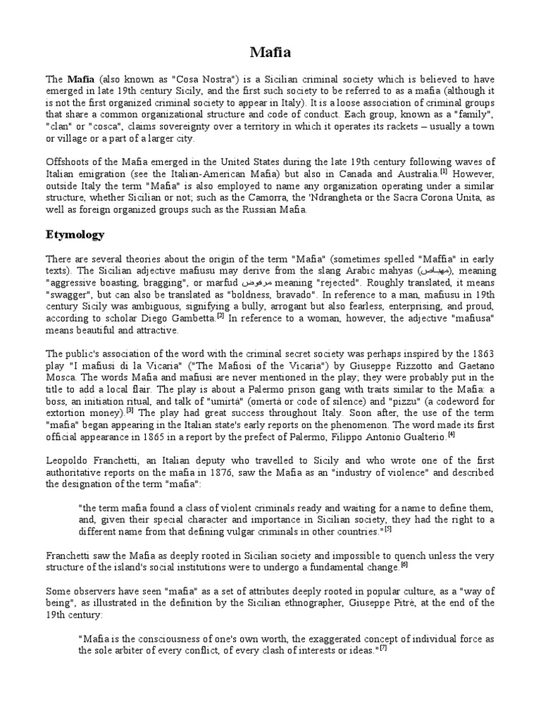Mafia Pdf Crime Violence Sicilian Mafia