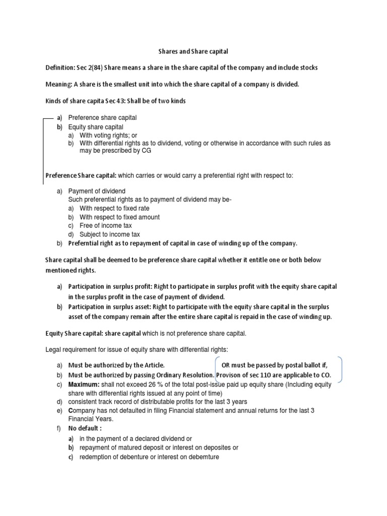 Types and Rights of Share Capital | PDF | Stocks | Preferred Stock