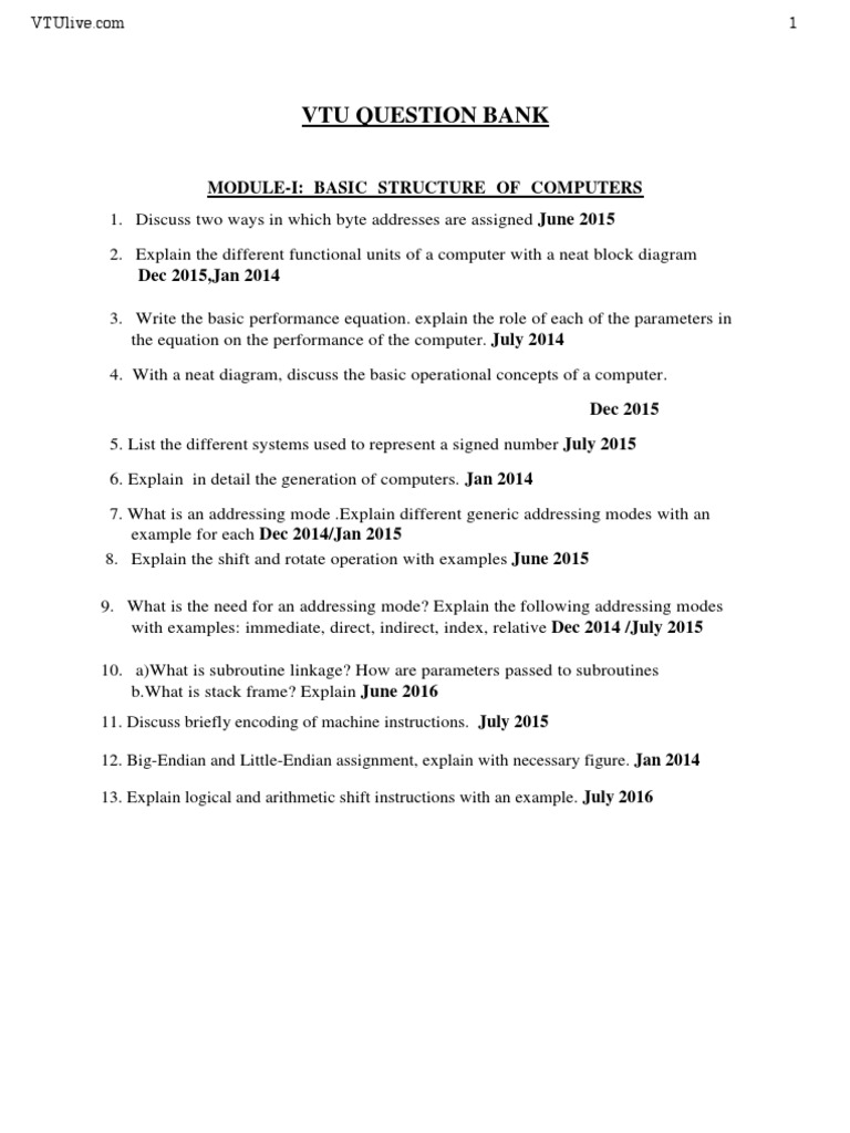 VTU Computer Architecture Question Bank | PDF | Cpu Cache | Computer ...