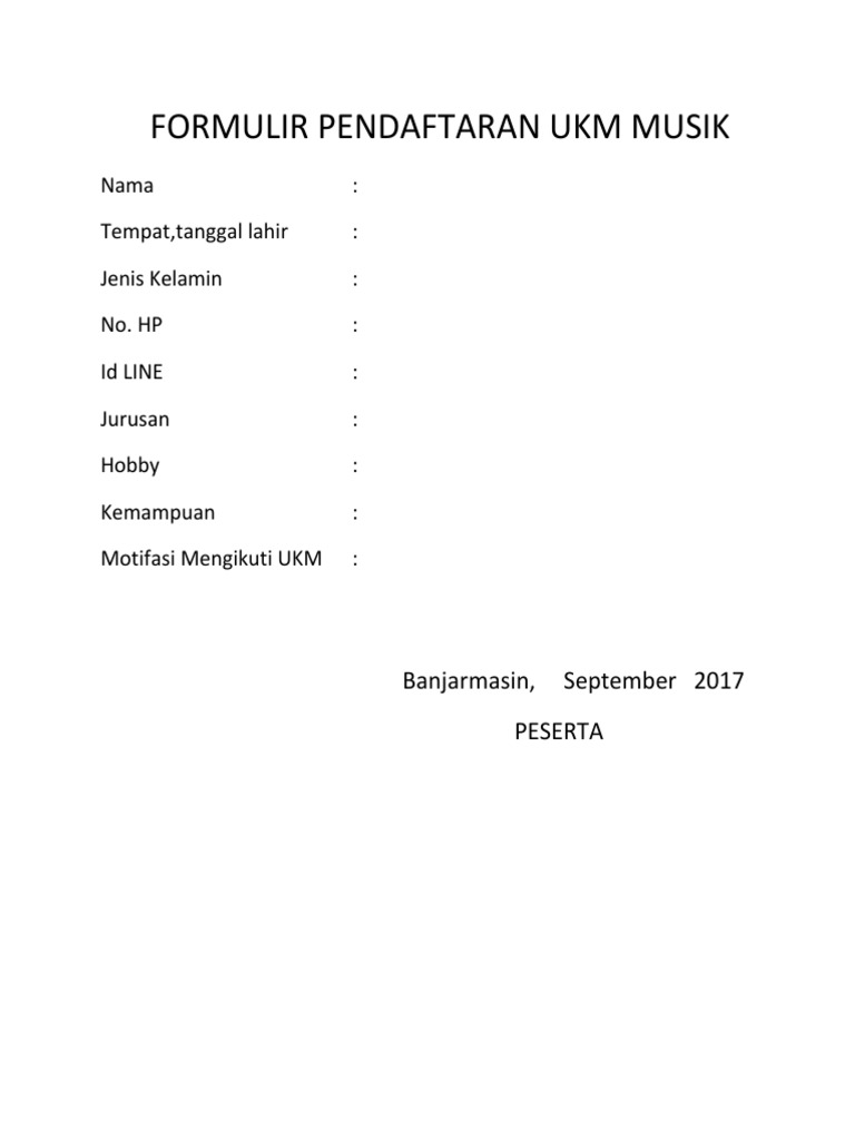Formulir Pendaftaran Ukm Musik