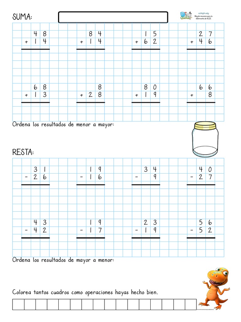 Cuaderno de Sumas y Restas Con Llevadas Hasta El 100 | PDF | Enseñanza ...