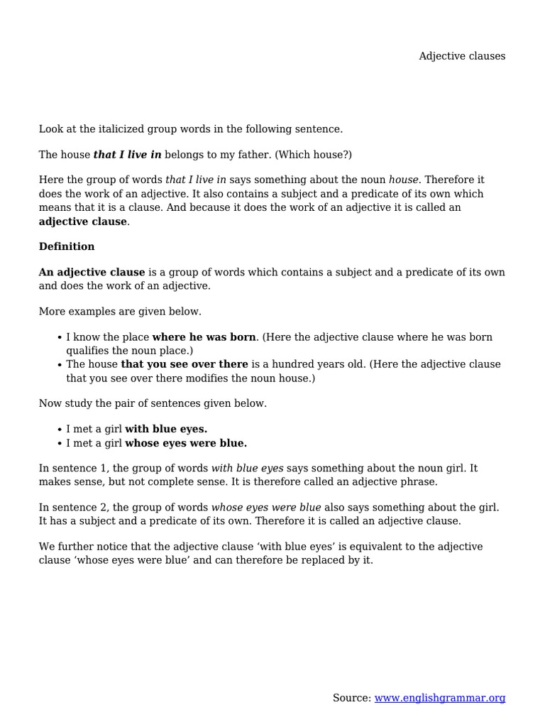 Understanding Adjective Clauses | PDF
