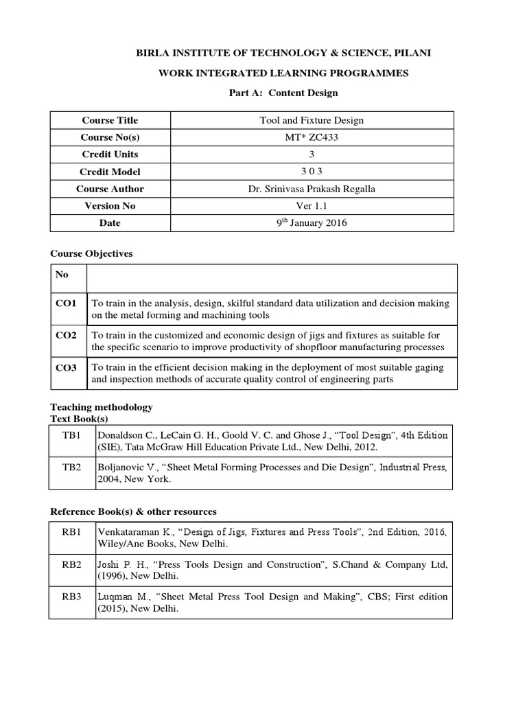 Tool and Fixture Design Course Overview | PDF | Numerical Control ...