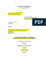 N The Atter of The Etition or The Favor of UAN E A RUZ: Petition For Writ of Amparo With Prayer For Protection Order