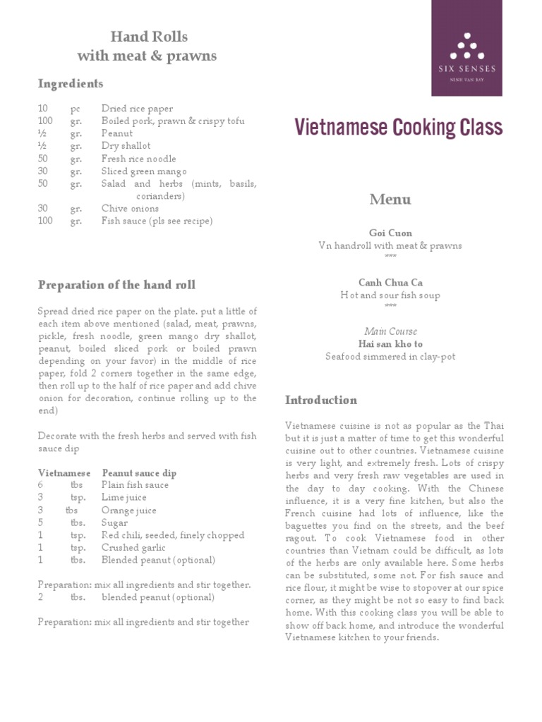 Cooking Class Menu Dec 2012 - 2 | PDF | Vietnamese Cuisine | Cuisine