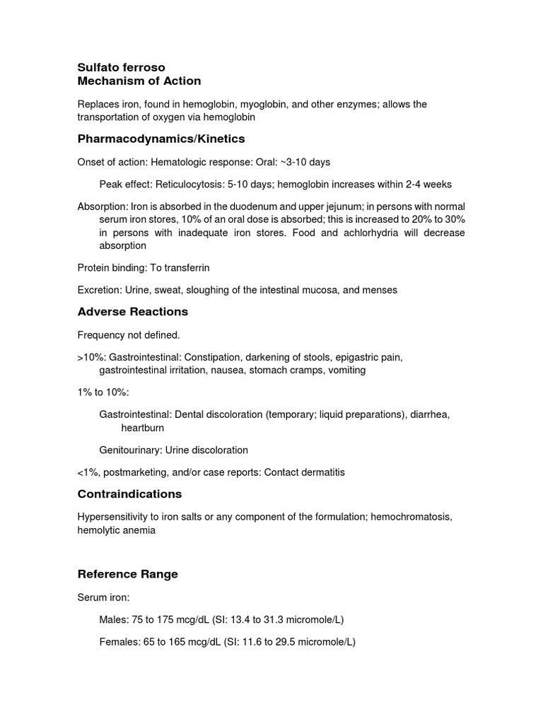 Sulfato Ferroso: Mechanism & Dosage Guide | PDF