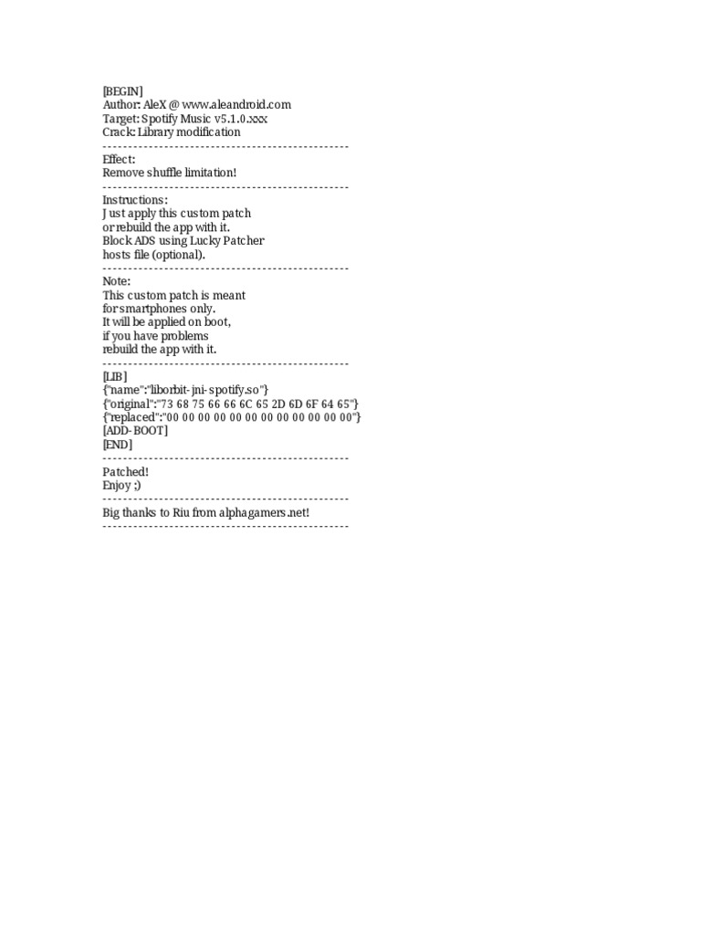 Custom Patch for Spotify v5.1.0 | PDF