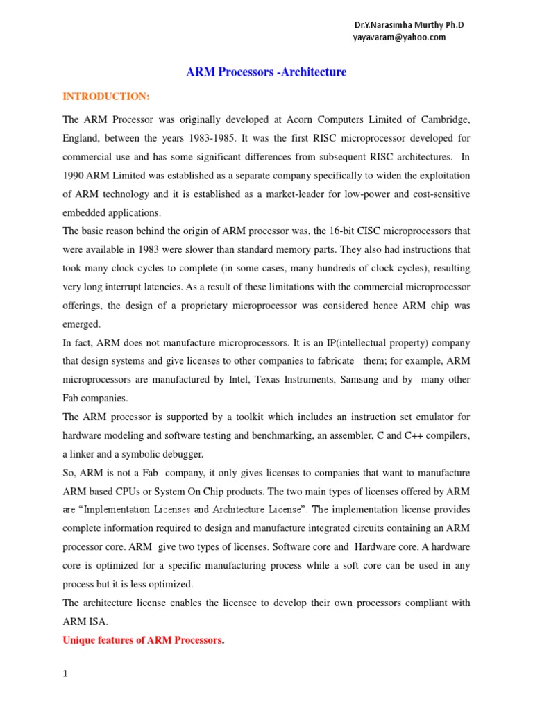 ARM Processor Architecture Overview | PDF | Arm Architecture | Central ...