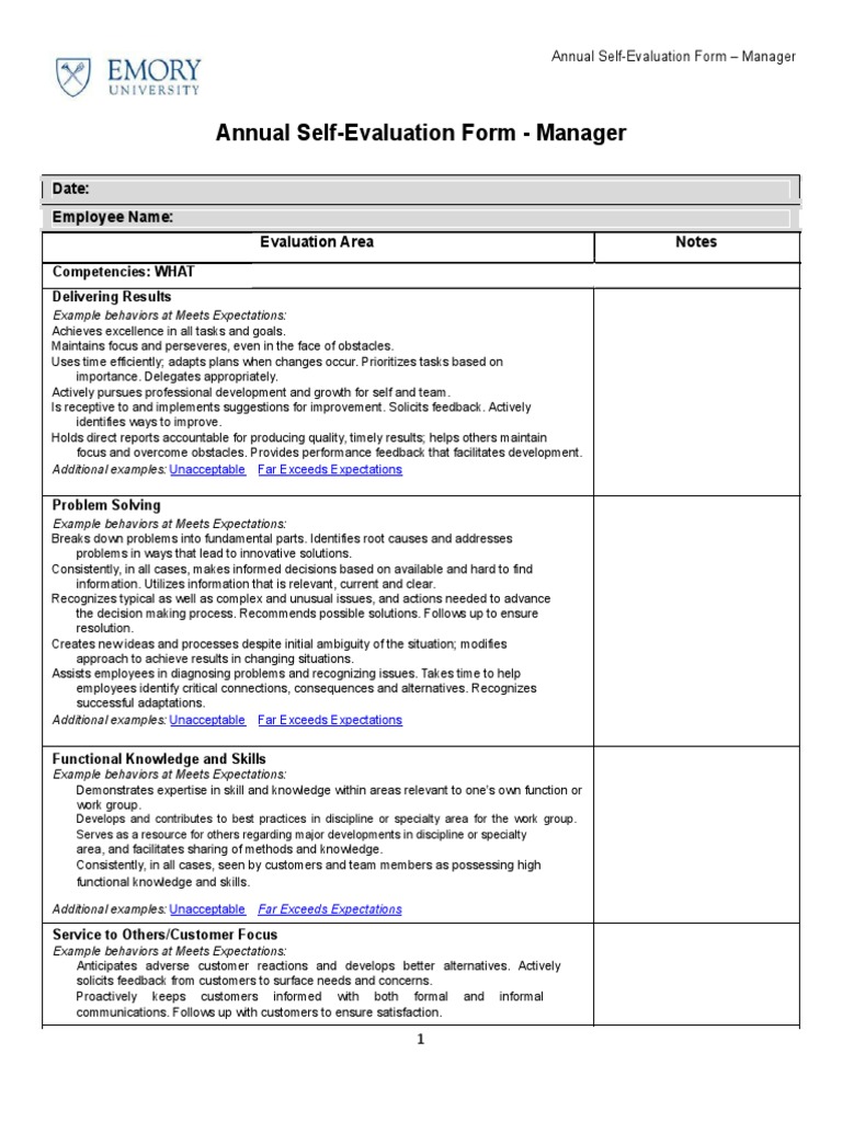 Self Evaluation Examples 01 | Competence (Human Resources ...
