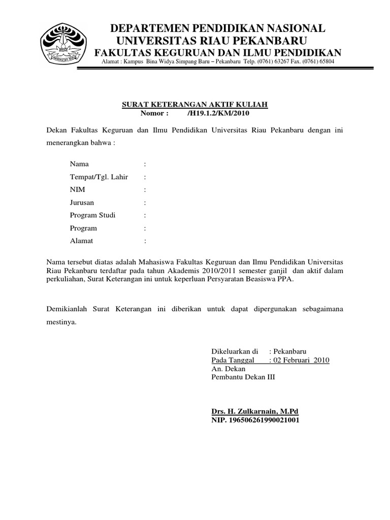 Surat Keterangan Aktif Kuliah