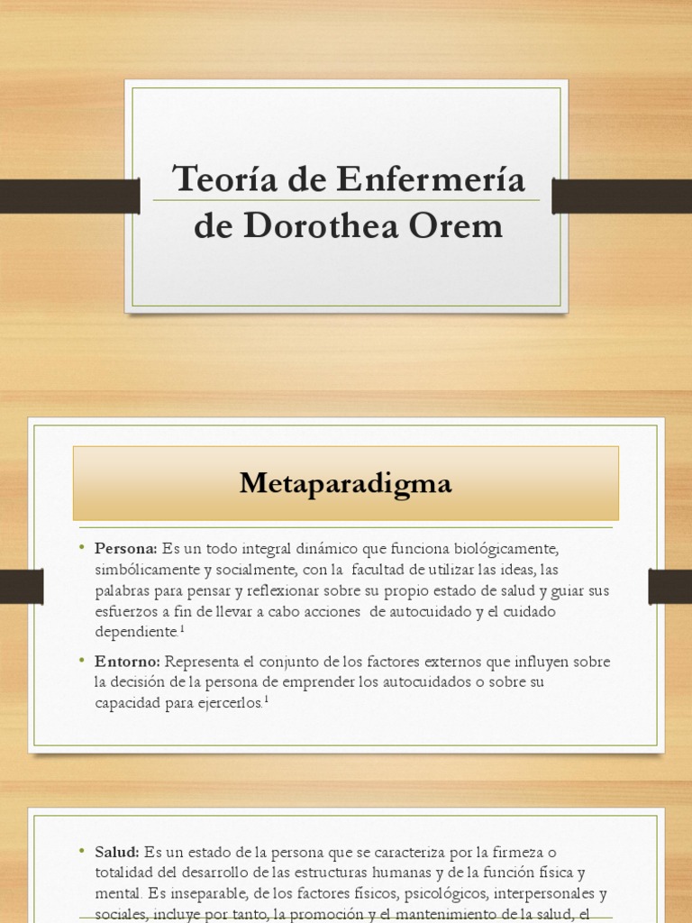 Teoría de Enfermería de Dorothea Orem | PDF | Enfermería | Aparición