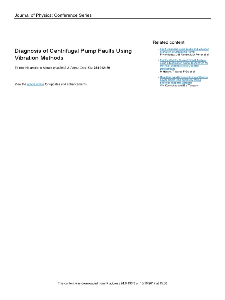 Pump Vibration Analysis PDF Pump Machine (Mechanical)