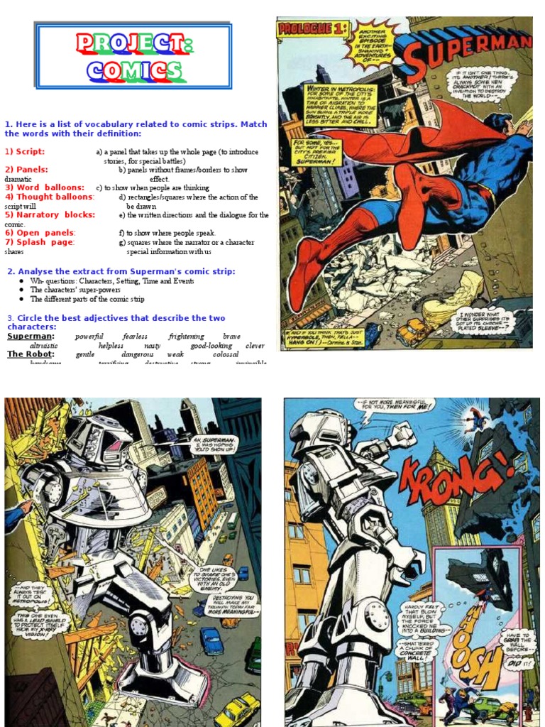 Here Is A List of Vocabulary Related To Comic Strips. Match The Words ...