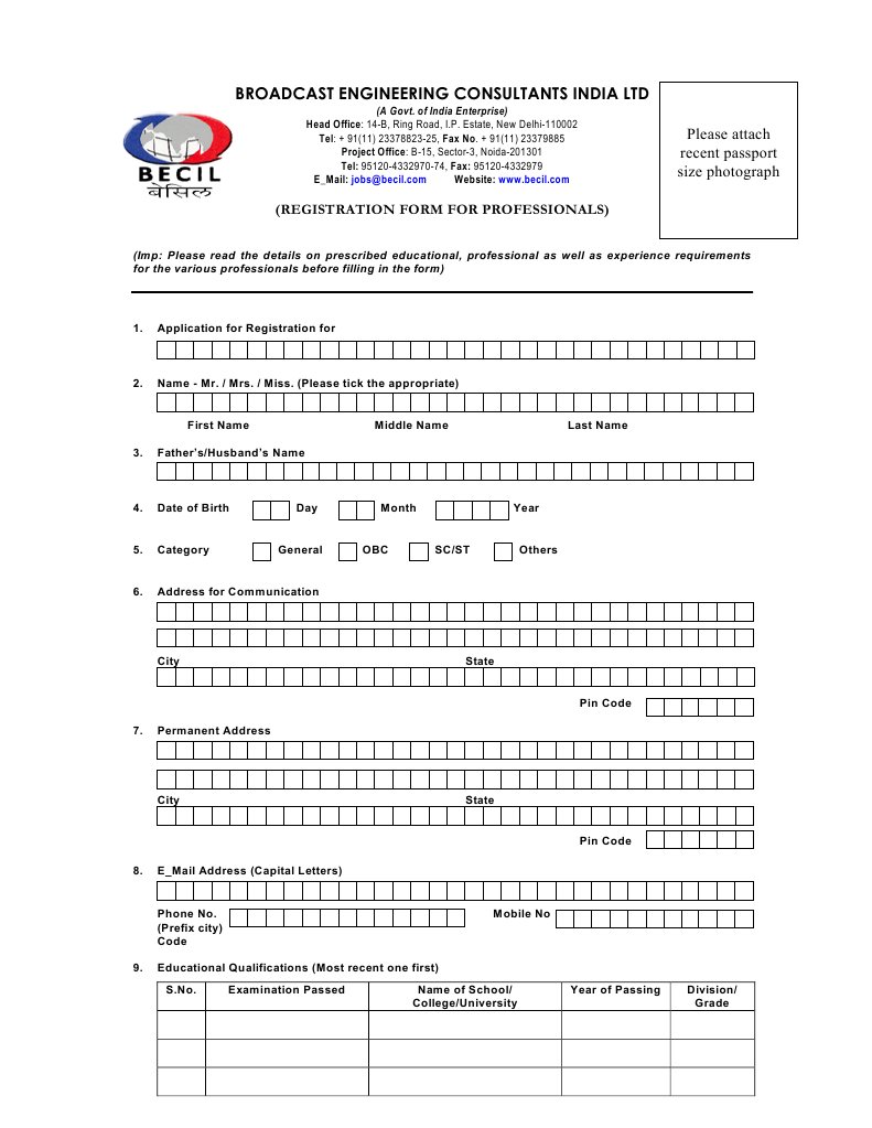 BECIL Professional Registration Form | PDF | Business