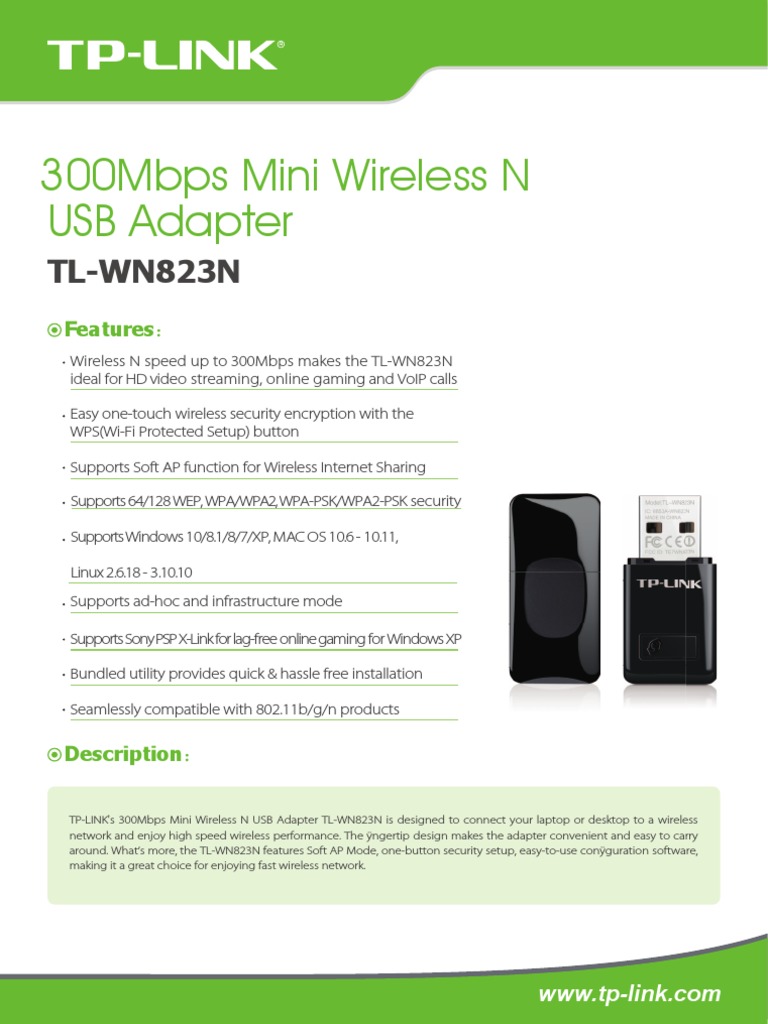 TL-WN823N V2 Datasheet | PDF | Wi Fi | Wireless Networking