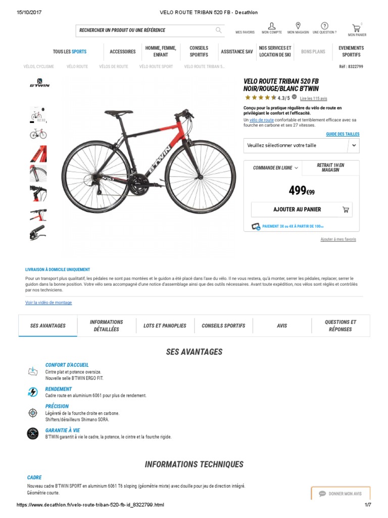 Velo Route Triban 520 FB Decathlon PDF Dechets electroniques Automobile