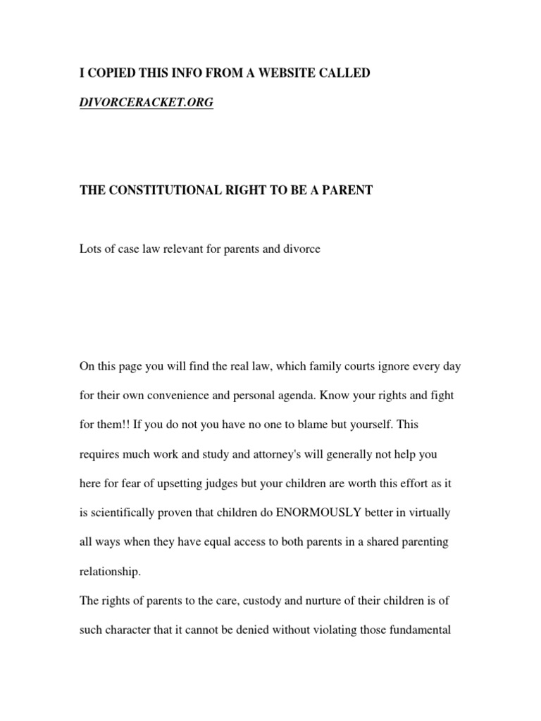 The Constitutional Right To Be A Parent | PDF | Fourteenth Amendment To ...