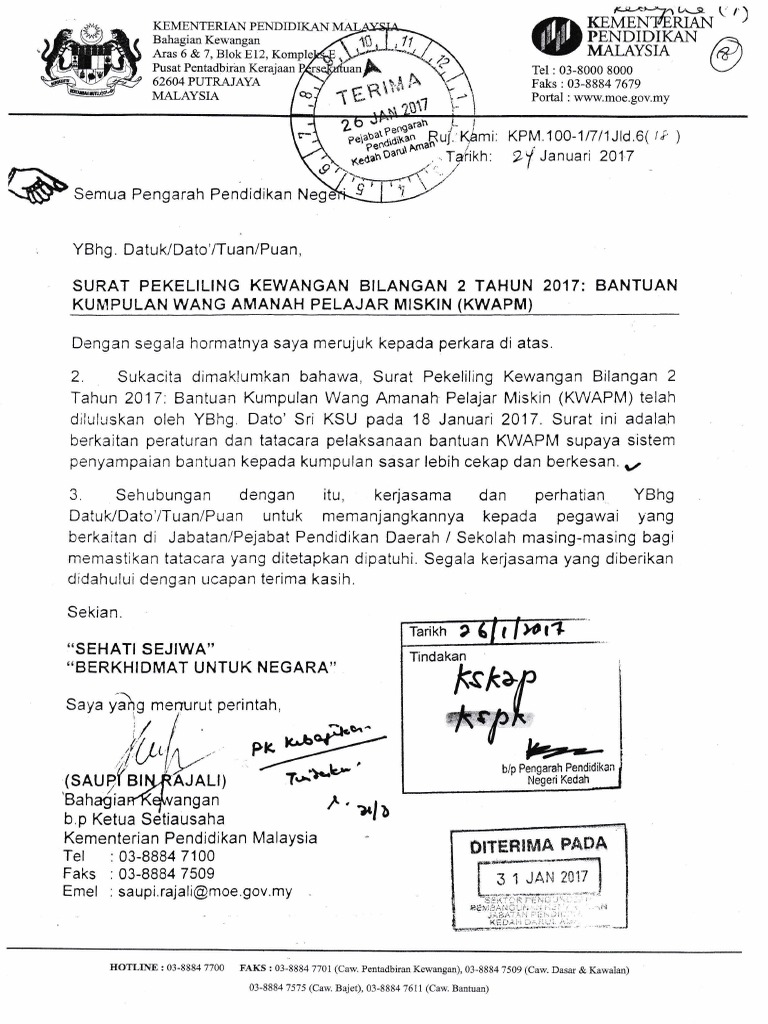 Surat Pekeliling Kewangan Bil 2 Tahun 2017 Rmt