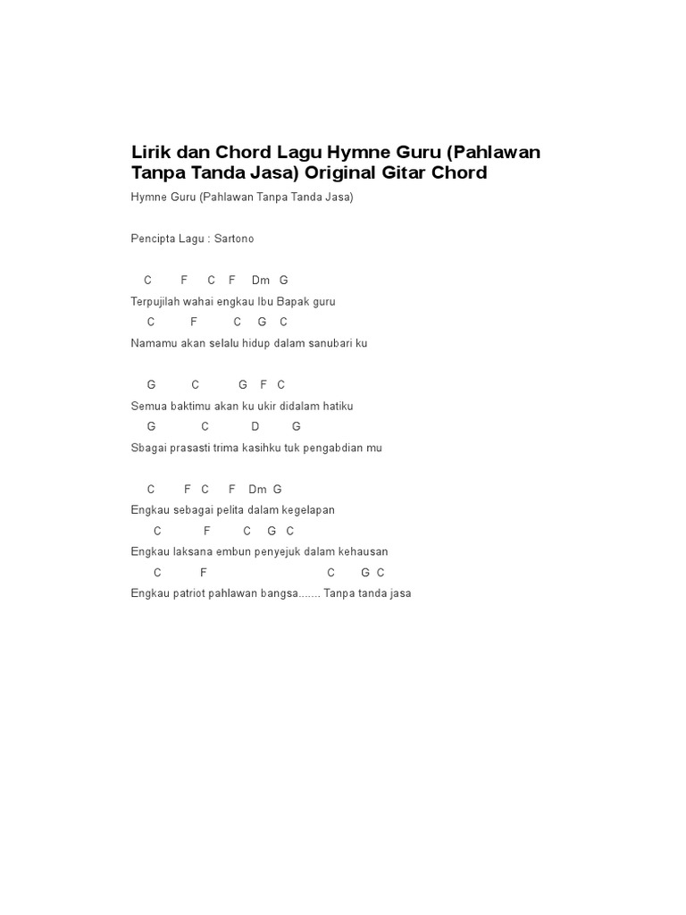 Lirik Lagu Hymne Guru Pahlawan Tanpa Tanda Jasa Seputaran Guru