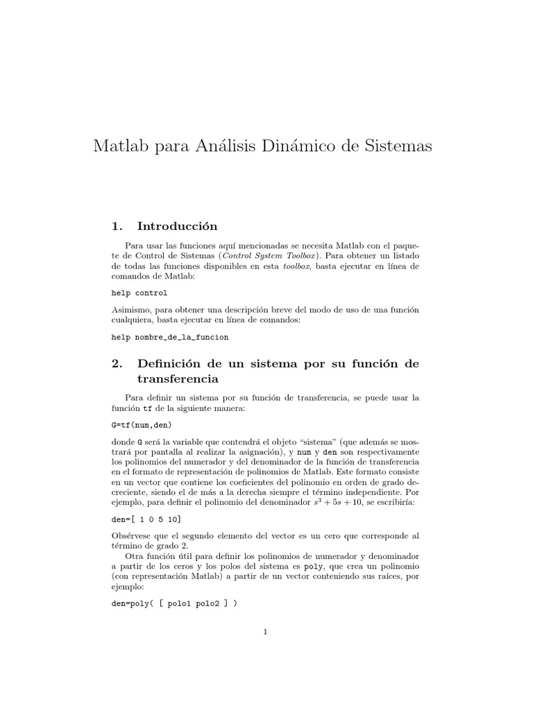 Matlab para Analisis Dinamico de Sistemas | PDF | Función (Matemáticas ...