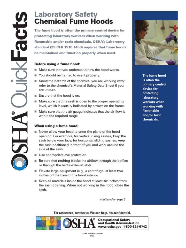 OSHAquickfacts Lab Safety Chemical Fume Hoods PDF Laboratories