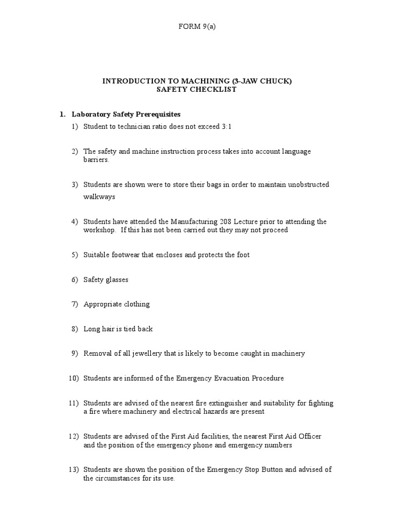 3-Jaw Chuck Safety Checklist | PDF | Drill | Industrial Processes