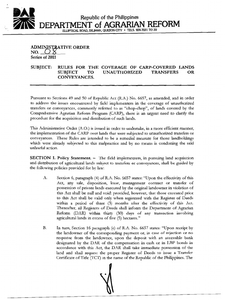 AO No 08 s'2011 Rules for the Coverage of CARP Covered Lands (2) Foreclosure Deed Free 30