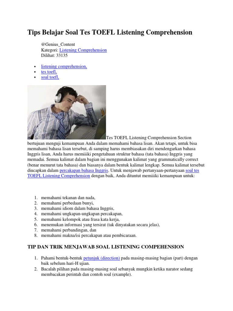 Tips Belajar Soal Tes Toefl Listening Comprehension