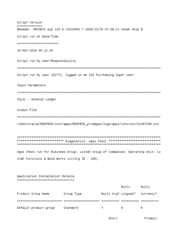 Diag Apps Check | PDF | Oracle Database | Databases