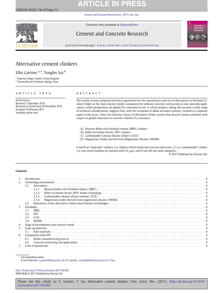 Alternative Cement Clinkers PDF Concrete Cement
