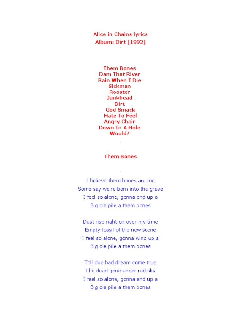 Alice in Chains Lyrics Album Dirt (1992) God Smack Hate To Feel