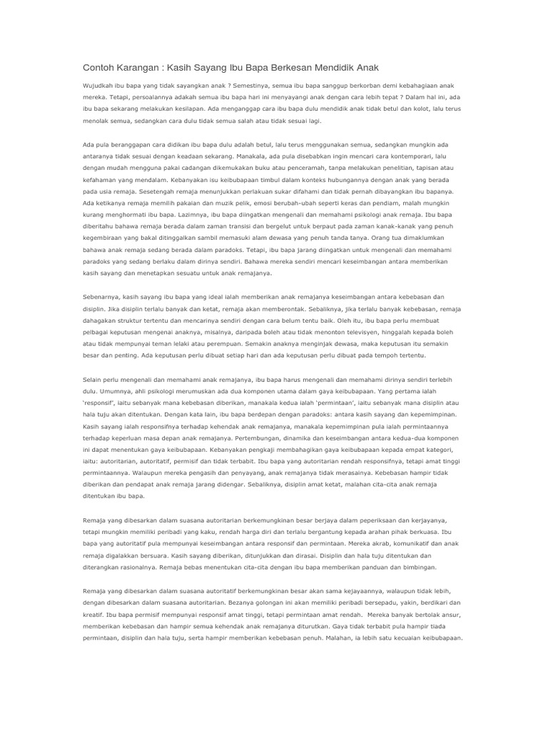 Contoh Karangan Bertemakan Kasih Sayang