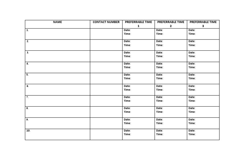Preferred Contact Times | PDF