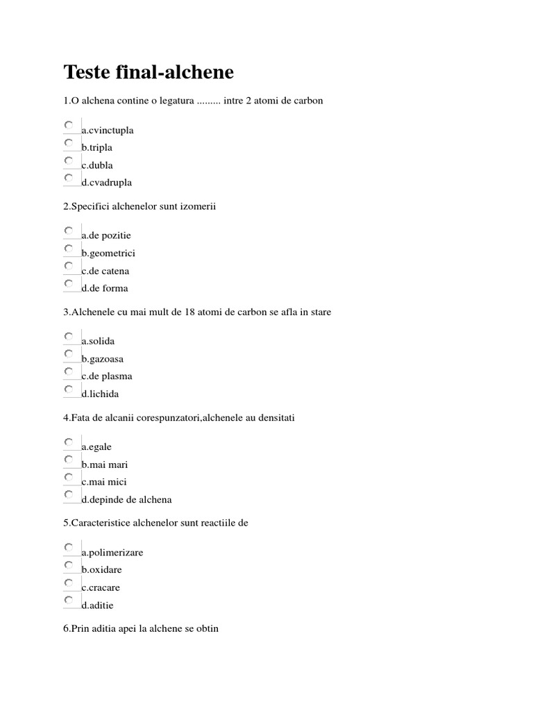 Chimie Alchene: Test Final | PDF