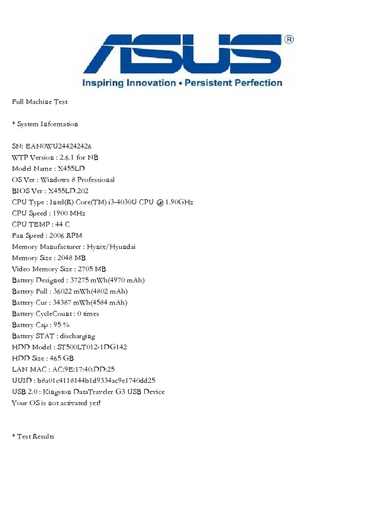 Asus Test Report PDF | PDF | Usb | Bios