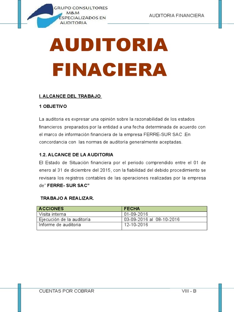 Alcance y Objetivos de Auditoría Financiera | PDF | Auditoría ...