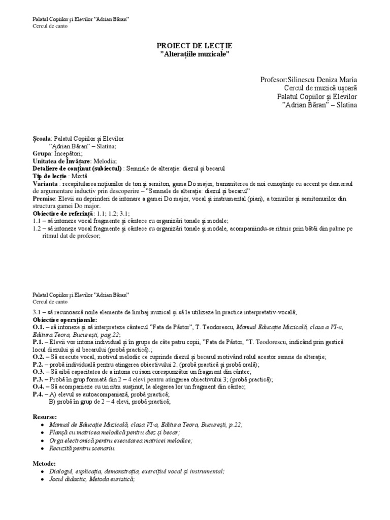 Proiect de Lecție M.silinescu - Diezul Și Becarul | PDF