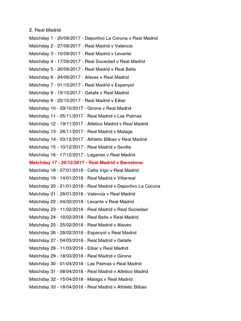 REAL MADRID SPELSCHEMA intelligence overview