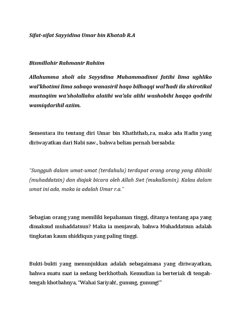 Sifat Sayidina Umar Pdf