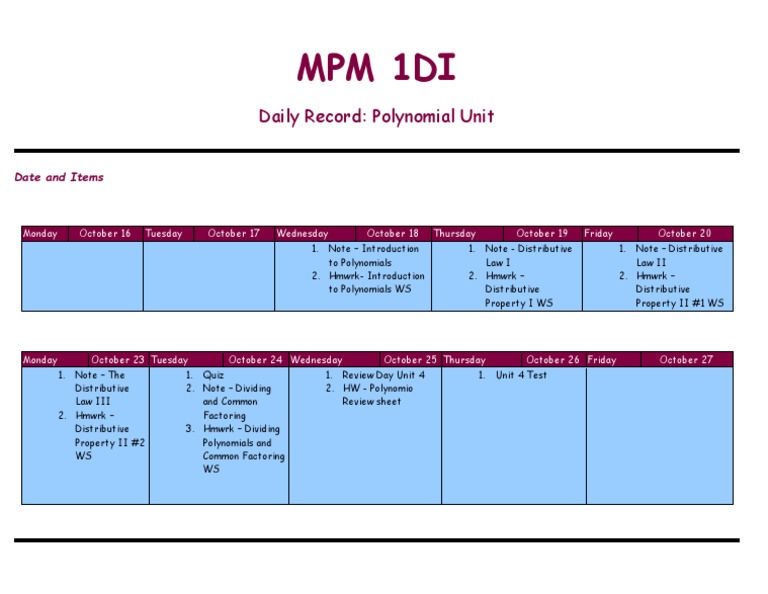 Polynomial Unit Daily Record | PDF