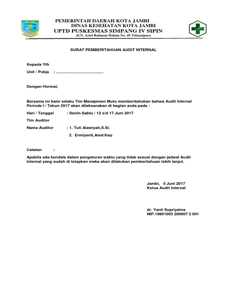 Contoh Surat Contoh Surat Undangan Audit Internal