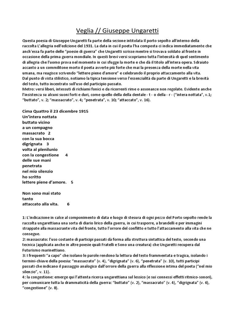 Parafrasi Sono Una Creatura Giuseppe Ungaretti