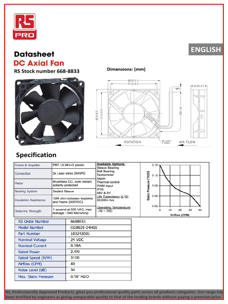 RS Axial Fan Datasheet 668-8833 | PDF | Technology & Engineering