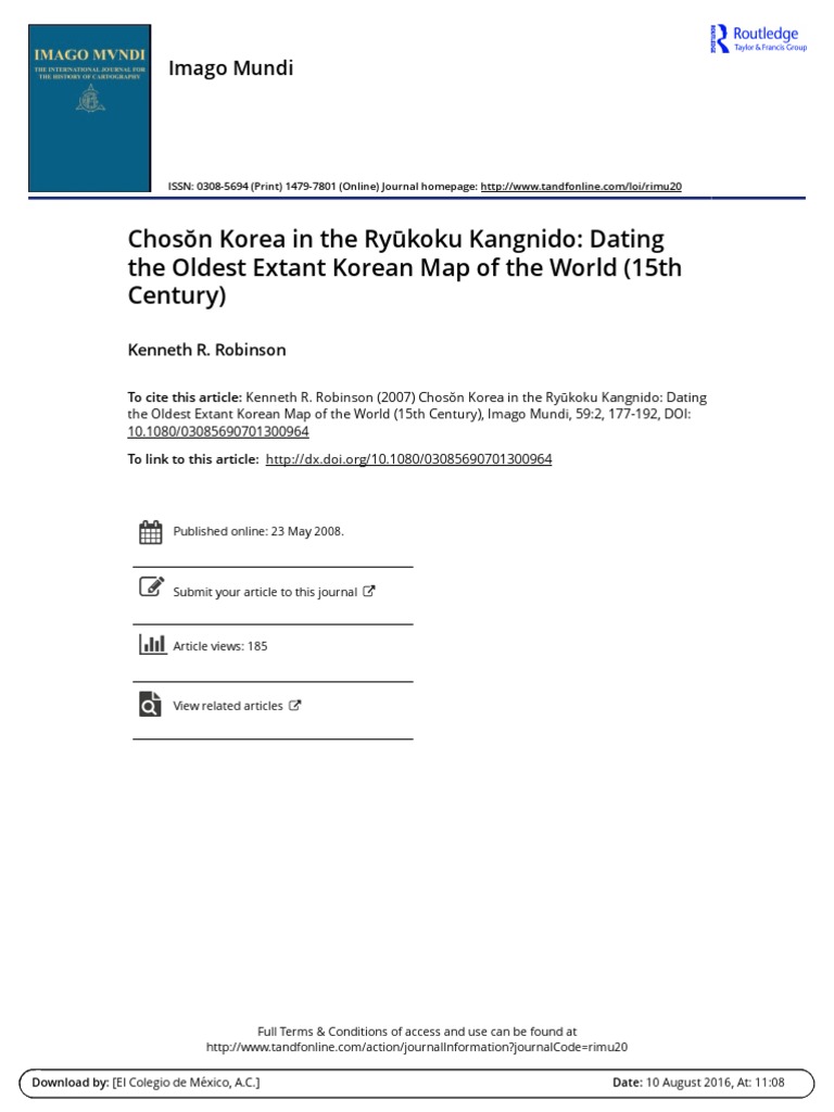 Chos N Korea In The Ry Koku Kangnido Dating The Oldest Extant Korean Map Of The World 15th Century Geography Cartography