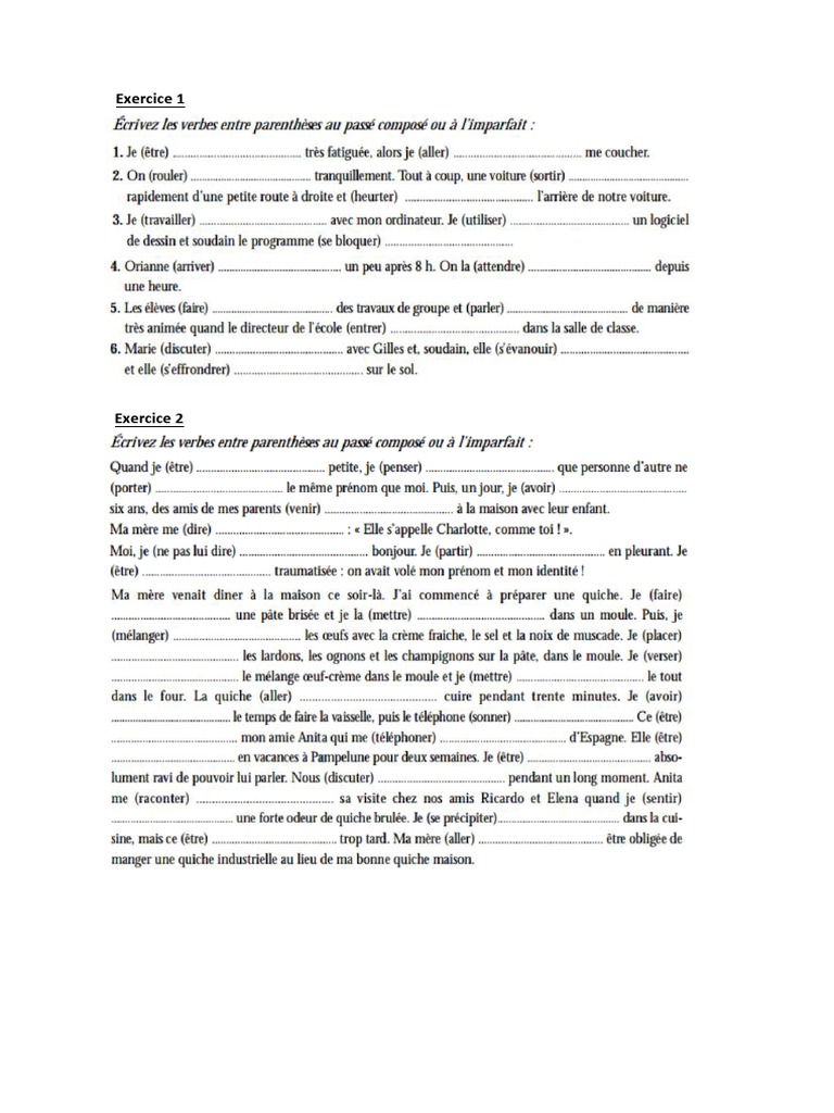 Exercice Passé Composé Et Imparfait 2 PDF | PDF