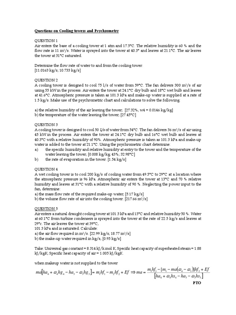 Cooling Tower Calculations Guide | PDF | Relative Humidity | Humidity